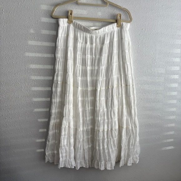 Max Studio White Textured Cotton Midi Skirt - Size Large - Picture 3 of 8
